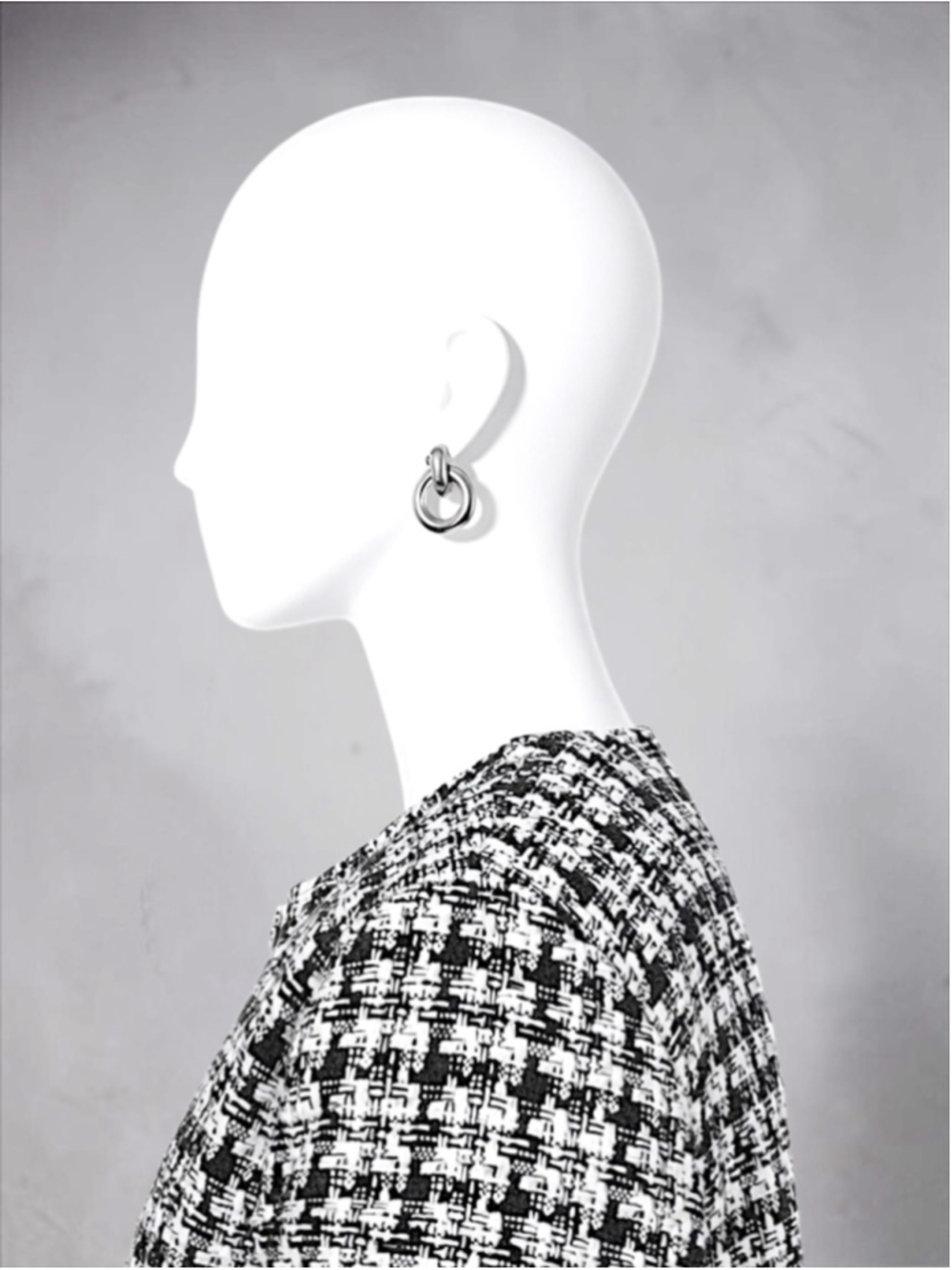 H&M Black & White Plaid Bouclé Jacket – Size M | Silver Button Detail - Picture 5 of 10